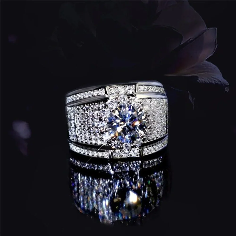Sterling Big Zircon Dimond Stone Ring for Women - Picture 2 of 11